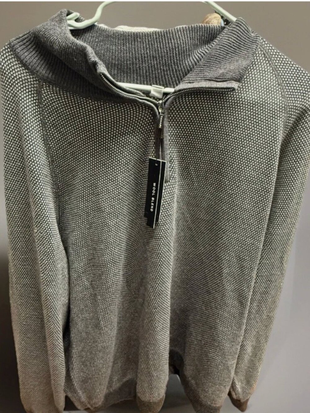 NWT Tahari Mens XXL Quarter Zip Sweater Gray Wool Blend $78 MSRP